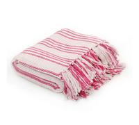 vidaXL Throw Blanket Plaid - Pink/White Cotton Stripes Sofa Bed Cover - 160x210cm with Tassels - Soft & Machine Washable