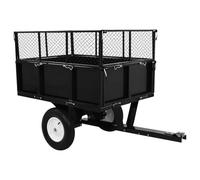 vidaXL Steel Tipping Trailer for Lawn Mower with 300kg Load Capacity, Adjustable Height, Folding Side Walls for Easy Transportation