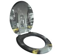 'vidaXL Stylish Toilet Seat with Durable MDF Lid, New York Design, Adjustable Chrome-Zinc Alloy Hinges, Easy to Install and Clean, Suitable for All Common Toilet Bowls, Multicolor