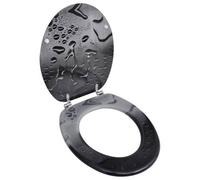 vidaXL Durable Toilet Seat with MDF Lid, Intricate Water Drop Design, Chrome-Zinc Alloy Hinges, Universally Suitable for All Common Toilet Bowls