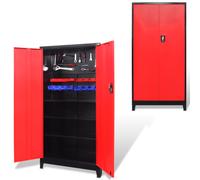 vidaXL Tool Cabinet with 2 Doors Steel 90x40x180 cm Black and Red