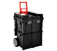 vidaXL Tool Trolley: Black and Orange Plastic Tool Organiser with Handle and Wheels, Stackable Design with Transparent Compartments, Suitable for Garage, Workshop and More