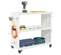 vidaXL Tool Trolley 75 x 35 x 73 cm with 360° Rotation White Powder Coated Steel