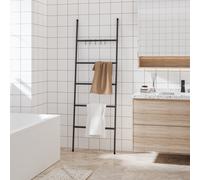 vidaXL Free Standing Towel Rack Ladder, Black Iron, 5 Tier Storage Solution with Movable Hooks, Suitable for Bathroom, Living Room, Compact Design, 58x175 cm.