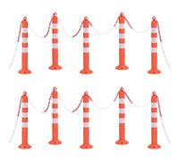 vidaXL Traffic Control Bollards Set - 10 Lightweight PE Bollards with Reflective Stripes and 10m Chain, Ideal for Road Safety Management, Red and Silver