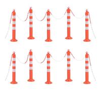 vidaXL Traffic Control Bollards Set - 10 Lightweight PE Bollards with Reflective Stripes and 10m Chain, Ideal for Road Safety Management, Red and Silver