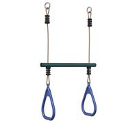 vidaXL Trapeze Bar with Gym Rings for Kids - Blue and Dark Green Steel - Outdoor Playground Swing Set - Height 67 cm - Max Load 50 kg