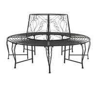 vidaXL Tree Bench 8-Seater Ø 160 x 89 cm Steel Black Round
