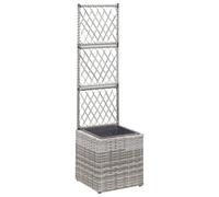vidaXL Trellis Raised Bed with 1 Pot 30x30x107cm Poly Rattan Grey Flower Box