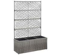 vidaXL Trellis Raised Bed with 3 Pots 83x30x130 cm Poly Rattan Grey UK