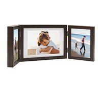 vidaXL Trifold Photo Frame Collage Home Bedroom Decor Modern Table Hinged Collage Picture Photo Frame Display Foldable MDF Dark Brown