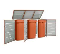 vidaXL Triple Wheelie Bin Shed Stainless Steel Garden Garage Trash Bin Shed