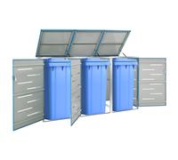 vidaXL Triple Wheelie Bin Shed Stainless Steel Garden Garage Trash Bin Shed