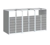 vidaXL Triple Wheelie Bin Storage in Grey Steel - Outdoor Garden Bin Shelter with Front Doors, Ventilation & Auto Lid Mechanism (216x81x115 cm)