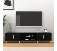 vidaXL Engineered Wood TV Cabinet - Black Modern Media Unit with 4 Doors, Ample Storage, Display Friendly for Living Room and Bedroom