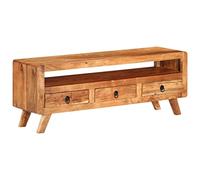 vidaXL TV Cabinet in Solid Acacia Wood - Stylish and Practical Television Unit with drawers and Shelf, Natural Brown Finish and Unique Grain
