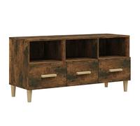 vidaXL TV Cabinet - Modern Smoked Oak Finish - Ample Storage with Drawers and Compartments - Durable Engineered and Solid Eucalyptus Wood - Assembly Manual Included