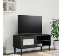 Vidaxl Tv Cabinet Senja Rattan Look Black 106X40X49Cm Solid Wood Pine