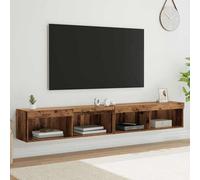 vidaXL 2 Shelf Old Wood Wall Mounted Wide TV Cabinet with LED Light 2 Pack - Size: 30 x 100 x 30cm - Brown - Wilko