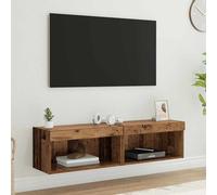 vidaXL Single Shelf Old Wood Wall Mounted Wide TV Cabinet with LED Light 2 Pack - Size: 30 x 60 x 30cm - Brown - Wilko