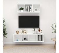 vidaXL TV Cabinet Set 2 Piece White Chipboard Lowboard Living Room Furniture