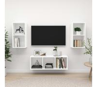 vidaXL TV Cabinet Set 3 Piece White Engineered Wood Hanging TV Unit Cabinet