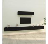 vidaXL TV Cabinet Set 4 Piece Black Engineered Wood TV Console Media Unit