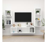 vidaXL TV Cabinet Set 4 Piece White Engineered Wood Hanging TV Unit Cabinet