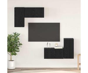 vidaXL TV Cabinet Set Wall-mounted Black Oak Engineered Wood