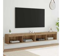 vidaXL TV Wall Cabinets Panama 2 pcs Artisan Oak 100 x 30 x 30 cm, Living Room, Rectangular, Rustic Design, WallMounting Solutions, Built-InLighting Options for Modern Elegance