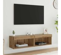 vidaXL Single Shelf Artisan Oak Wall Mounted Wide TV Cabinet with LED Light 2 Pack - Size: 30 x 60 x 30cm - Brown - Wilko