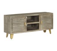 vidaXL Solid Mango Wood TV Cabinet Grey with Brass 110x30x48cm Stand Unit