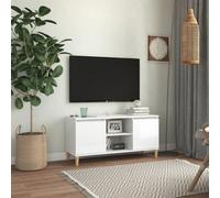 Vidaxl Tv Cabinet & Solid Wood Legs High Gloss White 103.5X35X50 Cm
