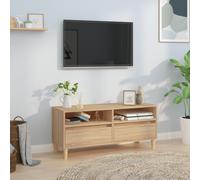 TV Cabinet Sonoma Oak 100x34.5x44.5cm White Engineered & Eucalyptus Wood Storage