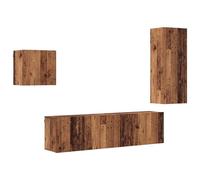 vidaXL TV Cabinet Wall-mounted 4 pcs Old Wood Engineered Wood, Living Room Storage, Rectangular Tv Cabinet, Modern Wall-Mounting Efficient Design, Floating Shelves, Stylish Home Organizer