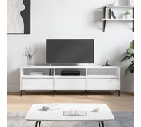 vidaXL TV Cabinet - White Engineered Wood with Iron Legs, Multiple Compartments for Storage, Ideal for Living Room and Bedroom, Easy Maintenance