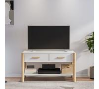 vidaXL TV Cabinet White - Fashionable and Functional Engineered Wood TV Stand with Solid Pinewood Legs for Living Room - Scandinavian Style - Storage for Magazines, DVDs and More