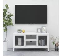 vidaXL TV Cabinet White Steel and Glass Stereo Cabinet TV Stand Unit Lowboard