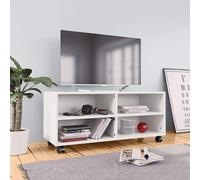 vidaXL TV Cabinet with Castors 4 Open Compartments White Engineered Wood Unit