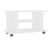 vidaXL TV Cabinet with Castors 4 Open Shelf 4 Smooth Rolling Castors Lockable Sideboard Hifi Cabinet TV Stand Living Room White Engineered Wood