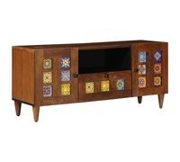 vidaXL TV Cabinet with Drawer Walnut 105 x 33 x 46 cm Solid Mango Wood, Modern Rectangular Tv Cabinet, Mango Wood Lowboard, Indoor Media Stand, Living Room Furniture With Drawers, Contemporary Unit