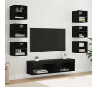 vidaXL TV Cabinet with LED Strip Lights 8 pcs Black Oak Glass