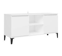 vidaXL TV Cabinet with Metal Legs - Engineered Wood Media Console - Stylish Industrial Design - White - Spacious Storage with 2 Shelves and 2