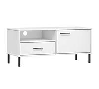 vidaXL TV Cabinet with Metal Legs - Industrial Style Solid Pine Wood Unit with Storage Compartment and Drawer - White OSLO Range