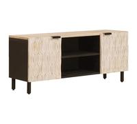 vidaXL TV Cabinet with Shelf White Wash Finish 105 x 33.5 x 46 cm, Modern Rectangular Tv Cabinet, Durable Media Unit, Living Room Storage, Mango Wood Console, Minimalist Sideboard