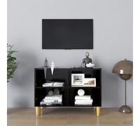 Vidaxl Tv Cabinet With Solid Wood Legs Black 69.5X30X50 Cm