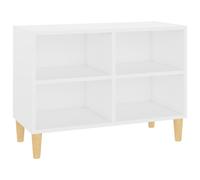 vidaXL TV Cabinet with Solid Wood Legs, White - 69.5 x 30 x 50 cm, 4 Compartments | Engineered Wood & Eucalyptus | 805923