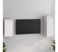 (white) vidaXL 2x Solid Wood Pine TV Cabinets Wall Mounted Shelf Stand Multi Colours