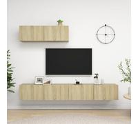 Vidaxl 3X Tv Cabinets Indoor Furniture Hanging Wall-mounted Tv Cabinet Storage Plasma Hifi Tv Unit Stereo Unit Sonoma Oak Engineered Wood, Brown