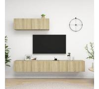 Vidaxl 3X Tv Cabinets Indoor Furniture Hanging Wall-mounted Tv Cabinet Storage Plasma Hifi Tv Unit Stereo Unit Sonoma Oak Engineered Wood, Brown